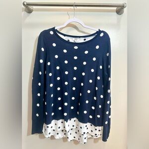 Crown & Ivy Navy Polka Dot Layered Sweater Size M